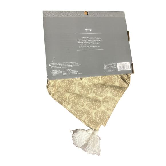 Threshold Table Throw In Beige Medallion Print 50 x 50” with White Tassels - Picture 2 of 3